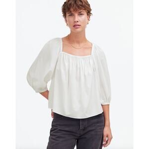 NEW Madewell Puff Sleeve Babydoll Top Blouse Cotton Cottagecore White US 00